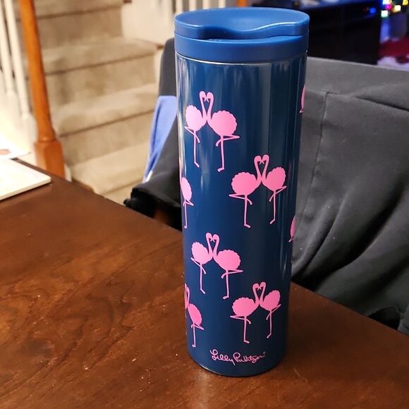 Lilly Pulitzer Dark Blue w/ Flamingos Stainless Steel Tumbler NWT - Picture 1 of 7